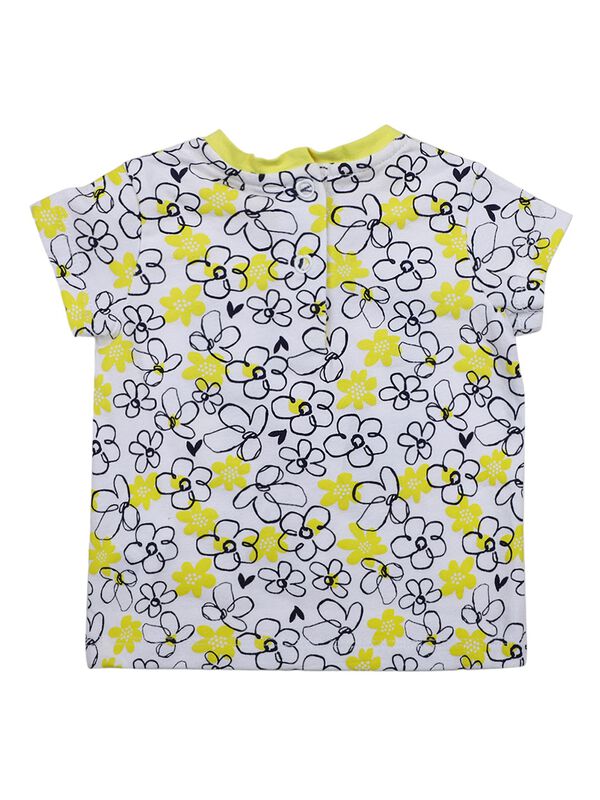 Girls White Printed Short Sleeve Knitted T- Shirt image number 1